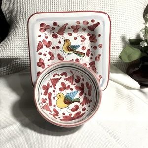 💐VINTAGE~Sambuco Mario Derutu~Made In Italy Dish and Square Plate~Bird Motif